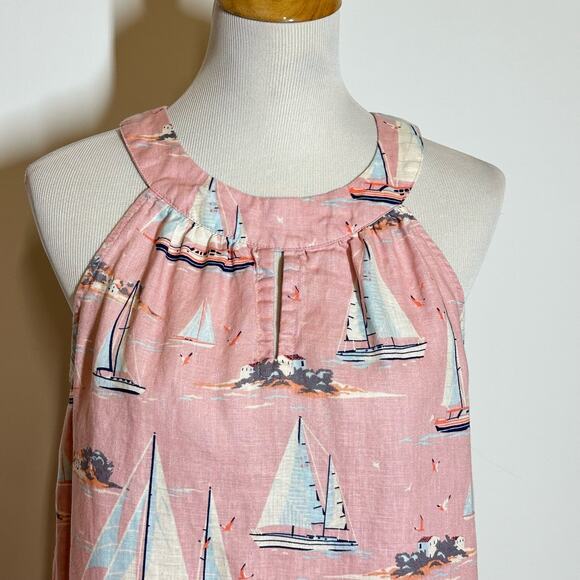 St Tropez West, Sailboat Print Halter Style Neckline 100% Linen Sleeveless Dress - Picture 3 of 11